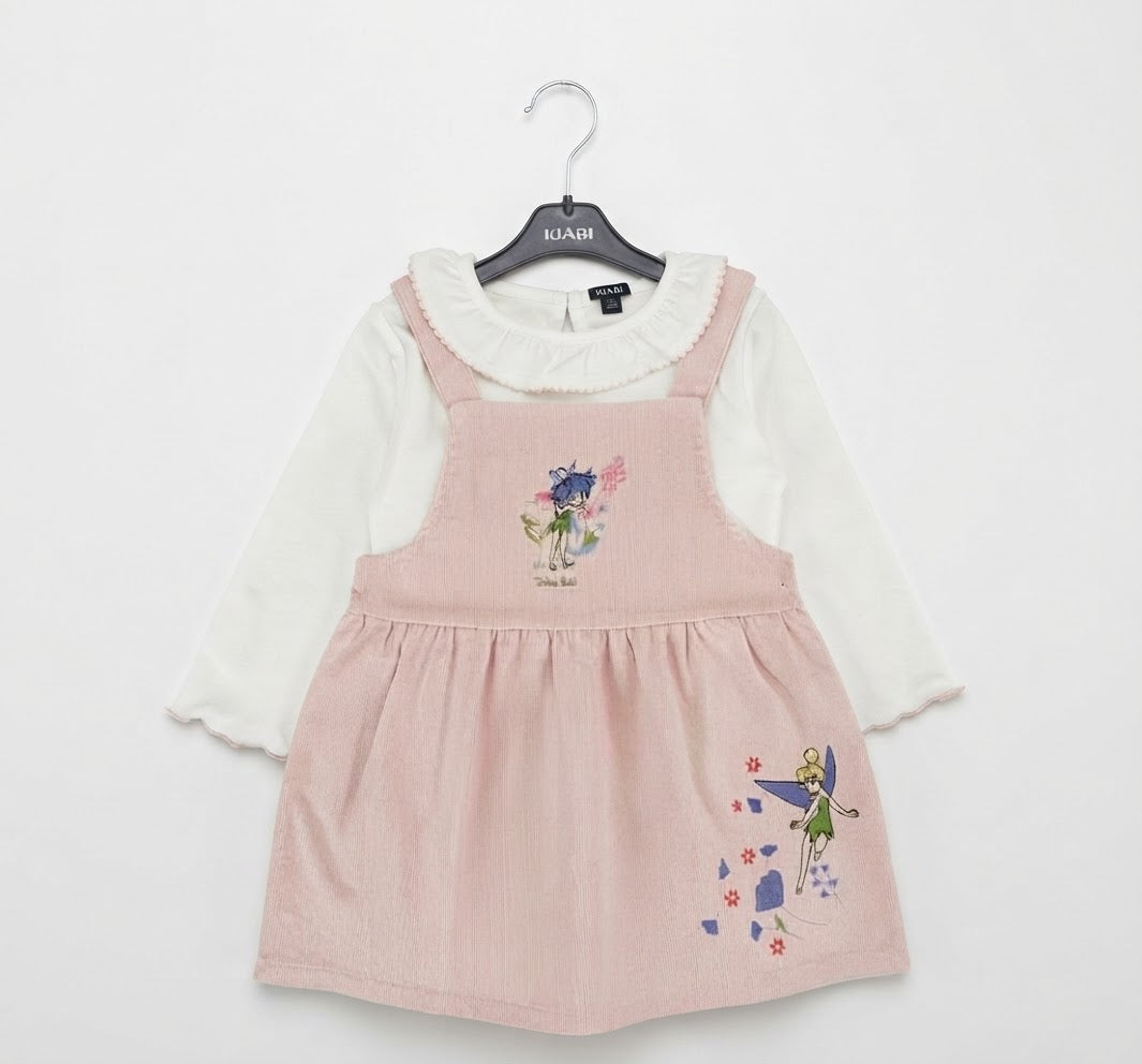 Conjunto Vestido Jumper Cotelé y Polera Tinkerbell para Niña