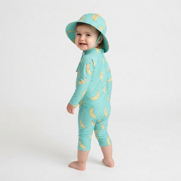 Traje de Baño de Manga Larga con Gorro UV Unisex Banana Fun
